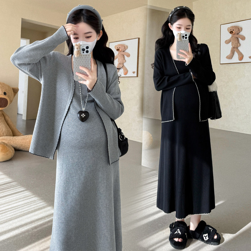 孕妇秋装长袖开衫上衣秋季吊带裙图片