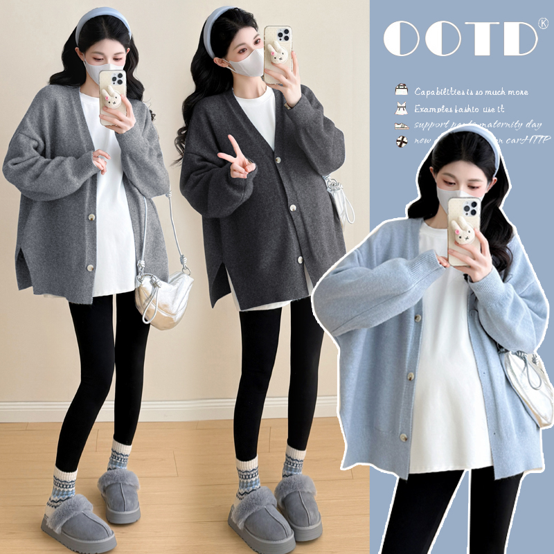 孕妇装秋冬装长袖开衫针织衫毛衣