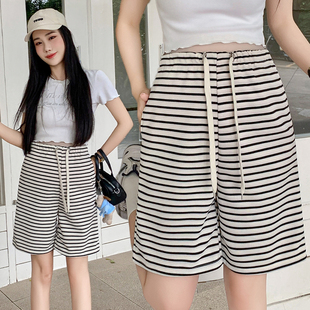 孕妇夏装怀孕裤子夏季外穿条纹短裤宽松大码休闲裤夏天阔腿裤潮妈