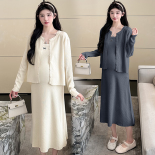 孕妇装秋装长袖上衣秋季吊带裙秋冬装两件套针织连衣裙套装裙子秋