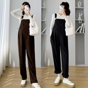 孕妇裤子秋季外穿灯芯绒背带裤2023新款宽松休闲孕妇裤怀孕长裤秋