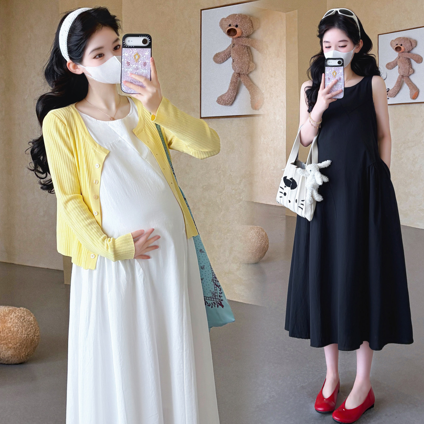 孕妇秋装长袖开衫上衣秋季背心裙