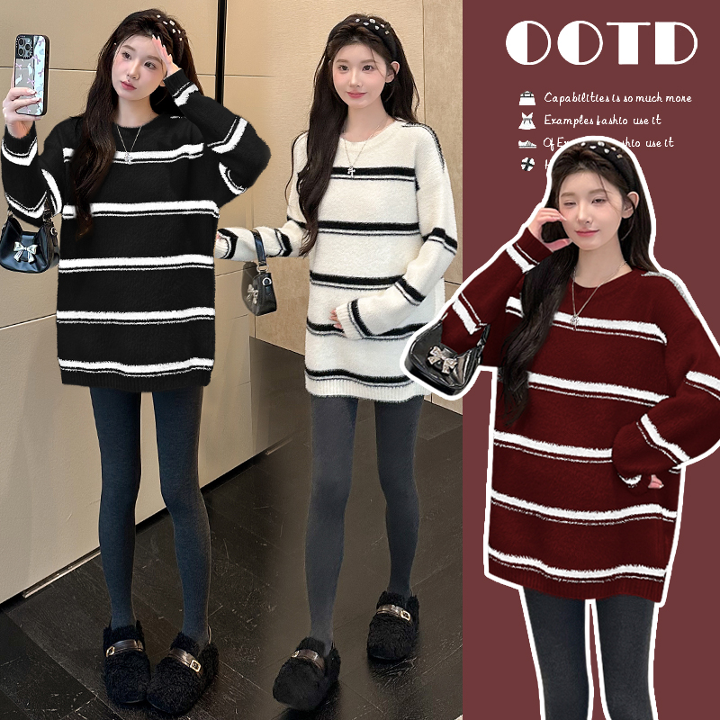 孕妇装秋冬装长袖条纹针织衫毛衣