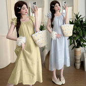孕妇裙夏季 孕妇装 连衣裙2026新款 蕾丝拼接飞飞袖 简约气质裙子 夏装