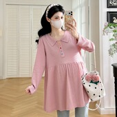 翻领针织衫 简约休闲长袖 宽松大码 百搭娃娃衫 上衣春 孕妇装 春季 春装