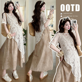 夏装 吊带裙孕妇套装 短袖 夏季 连衣裙两件套裙子 镂空蕾丝罩衫 孕妇装