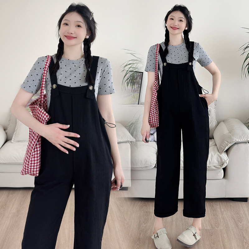 孕妇夏装短袖波点上衣夏季背带裤图片