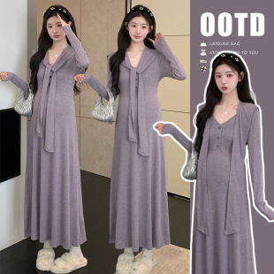 简约休闲长袖 时尚 连衣裙设计感披肩裙子春秋长裙孕妇裙 秋装 孕妇装