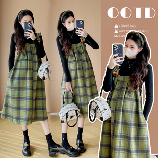 打底衫 长袖 秋季 格子背带裙秋冬装 裙子 孕妇装 两件套连衣裙套装 秋装