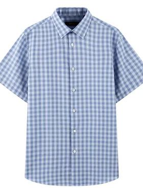 原吊牌1280雅戈尔MAYOR短袖衬衫男夏季棉麻混纺免烫格纹14569HJA