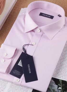 雅戈尔男士商务休闲纯棉免烫修身粉紫色长袖衬衫YQAIKC180