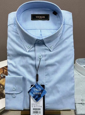 专柜980雅戈尔含桑蚕丝休闲长袖衬衫男蓝色格子秋新款114817HKA