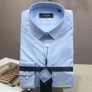 专柜1280雅戈尔120支纱长袖衬衫男商务全棉免烫格纹修身119777IFY