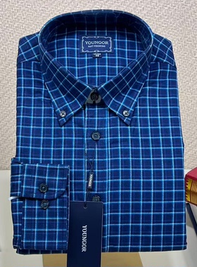 雅戈尔保暖衬衫男加绒加厚冬季长袖宽松蓝色格子休闲衬衣 115157