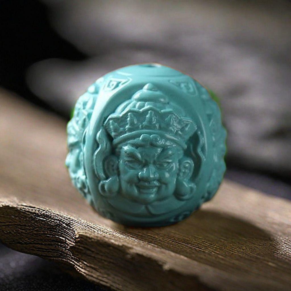 湖北新款原矿绿松石四大雕刻单珠散珠金刚星月猴头手串配饰隔珠