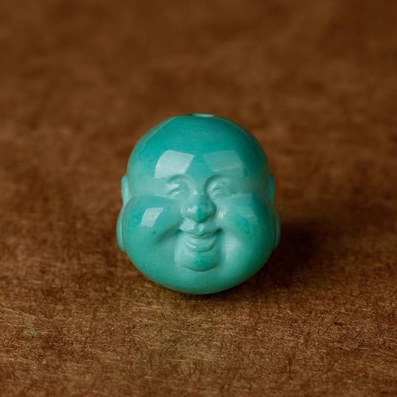 湖北原矿绿松石弥勒佛头单珠高瓷隔珠圆珠佛珠配珠菩提配饰散珠