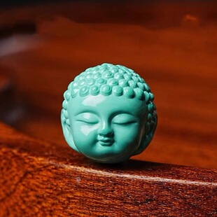 湖北绿松石释迦摩尼宝宝佛头天地孔背云金刚星月菩提佛珠手串配饰