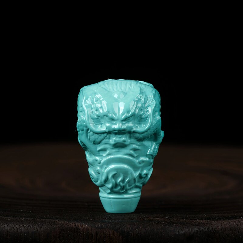 湖北原矿高瓷绿松石雕刻龙三通佛头龙珠隔珠金刚星月菩提手串配饰