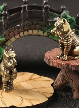 个性霸气看门狗黄铜摆件猛犬茶宠古铜金属摆件装饰工艺品