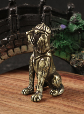 创意工艺品拉布拉多小狗黄铜摆件茶宠桌面实心铜生肖狗摆设