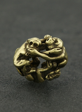 仿古风三不猴手把件文玩实心铜