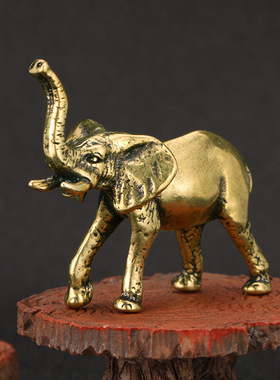 仿古做旧艺术品长牙象黄铜摆件古铜器大象书桌茶宠摆设装饰