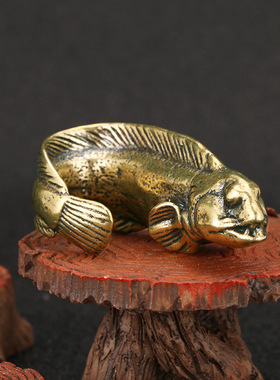 仿古玩海洋世界鱼类黄铜摆件茶宠桌面摆设古铜工艺品