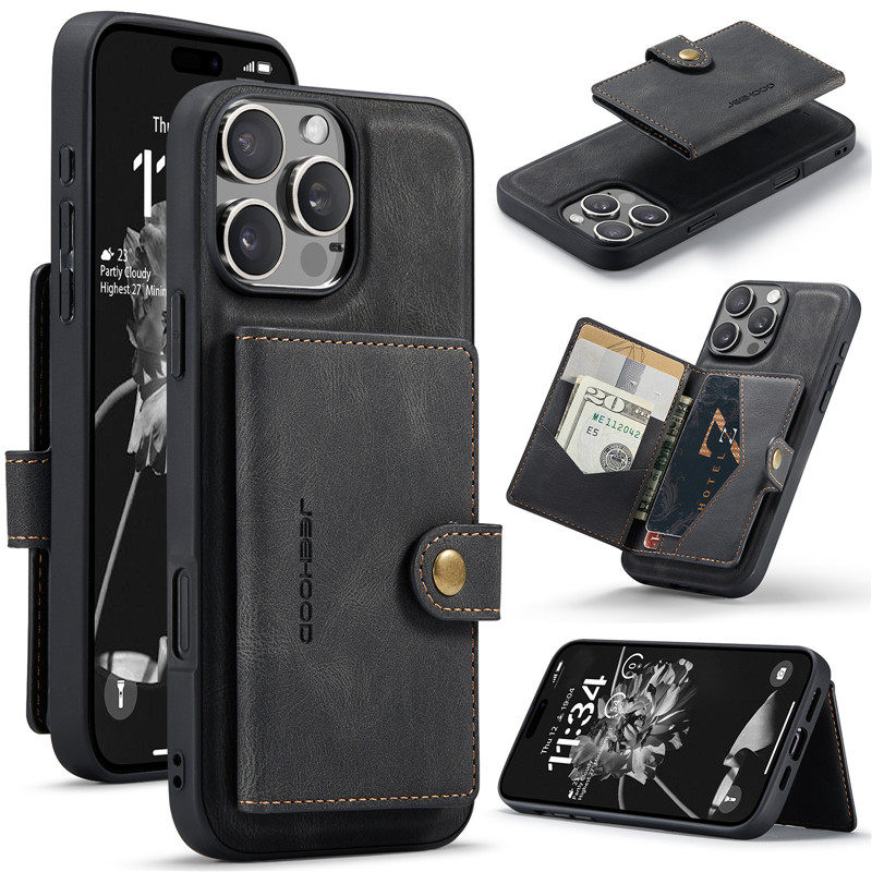 适用iPhone16ProMax手机壳带磁吸卡包分体插卡皮套放卡零钱创意商务苹果16plus保护套1716e/15/14/13/12/11XR
