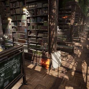 ue5场景古老魔法师的图书馆虚幻5资源破旧室内藏书阁旋转楼梯素材