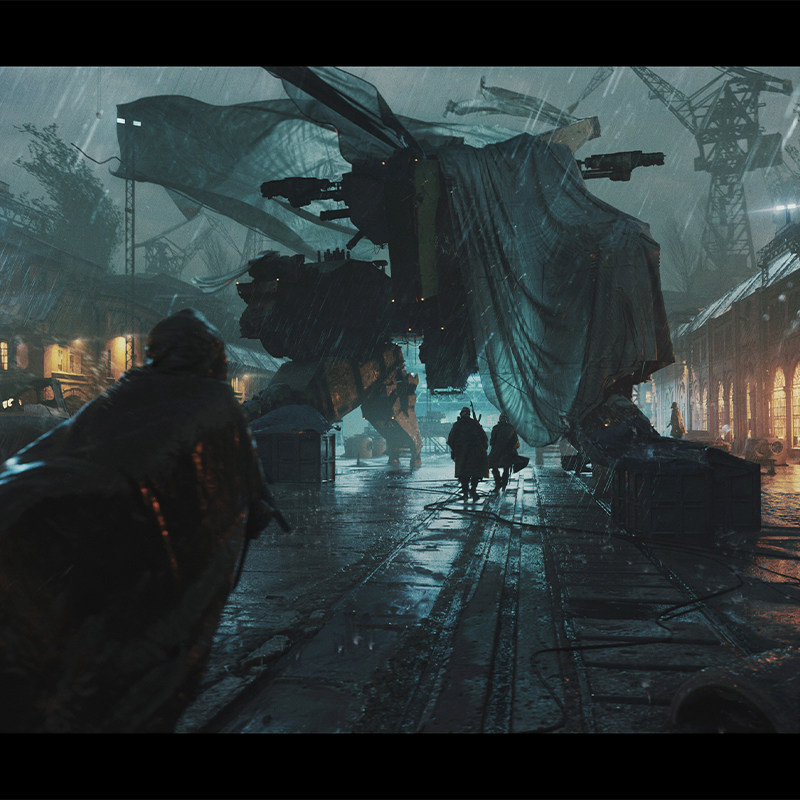 blender场景机械工业区次世代雨夜机器人旧城区扫描素材