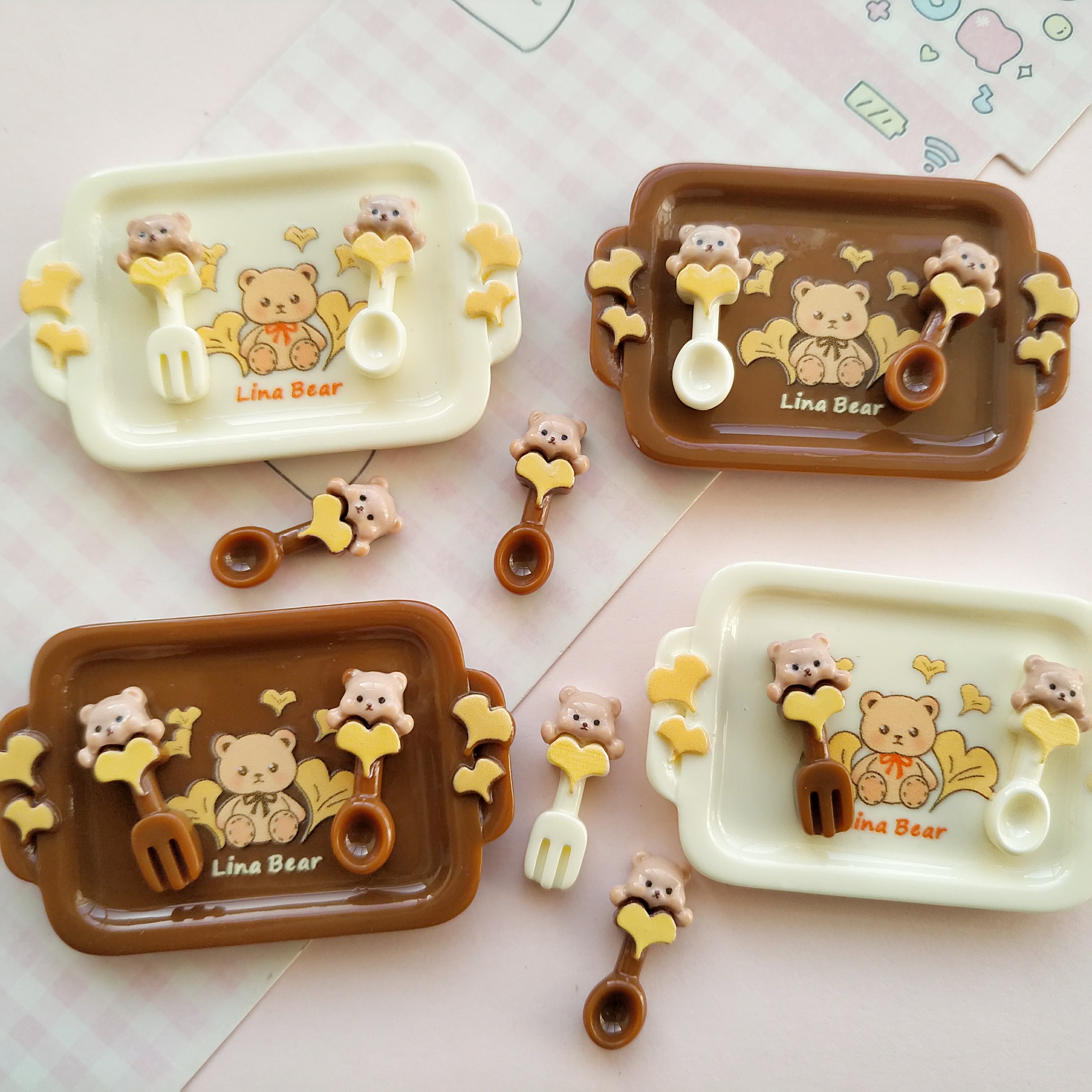 微缩仿真莉娜熊餐具食玩盘子娃娃屋捏装饰盘摆件手工diy树脂配件