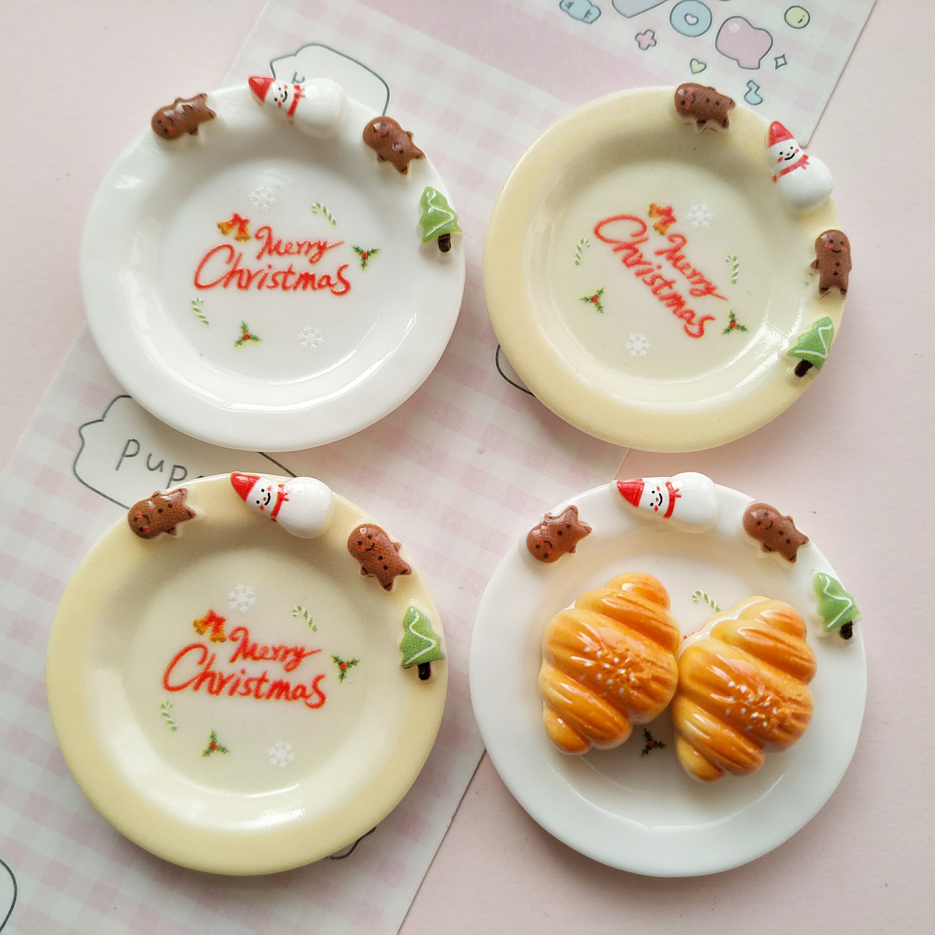 微缩仿真圣诞节场景食玩盘子娃屋捏捏装饰盘摆件手工diy树脂配件