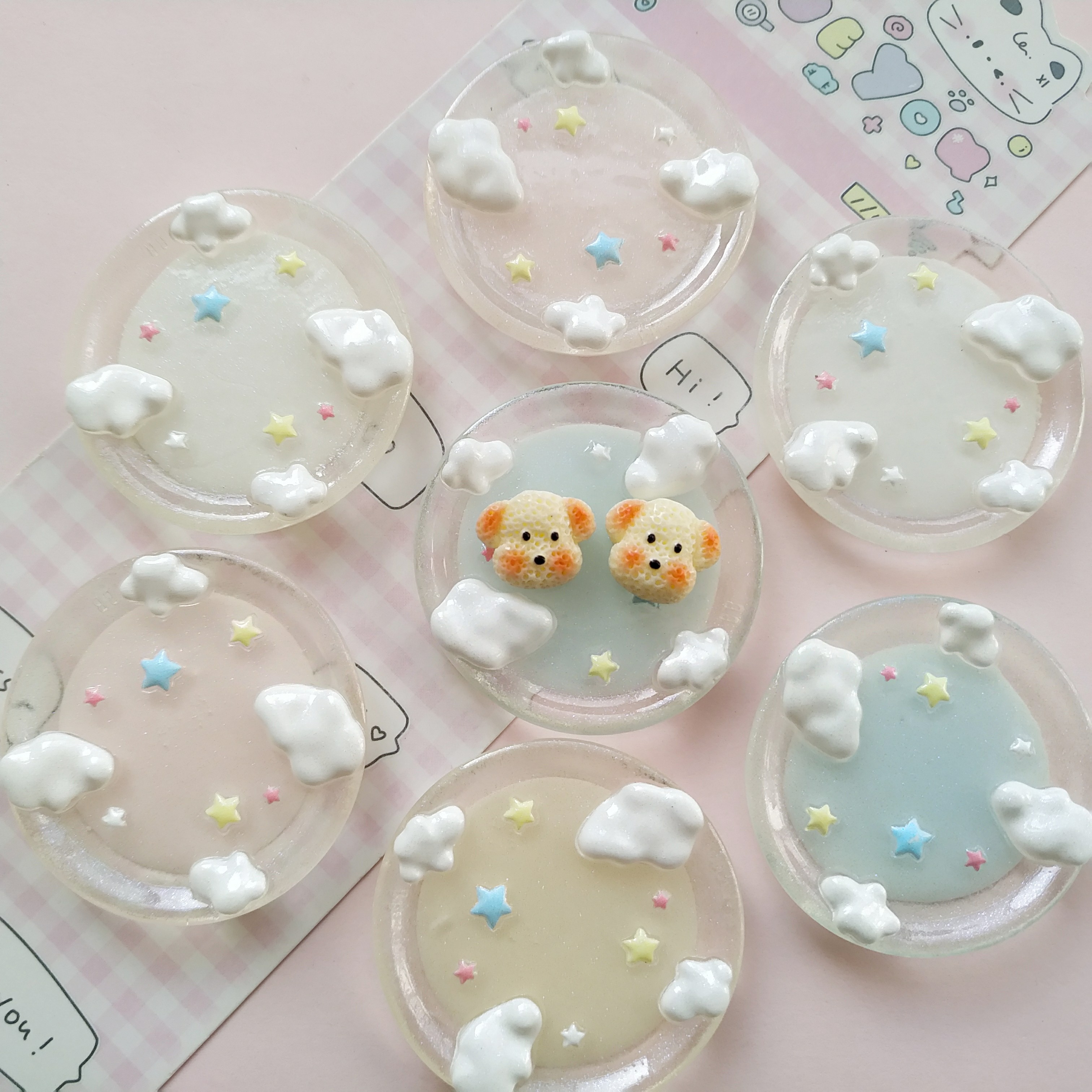 微缩仿真透色星星云朵食玩盘子捏捏装饰圆盘摆件手工diy树脂配件