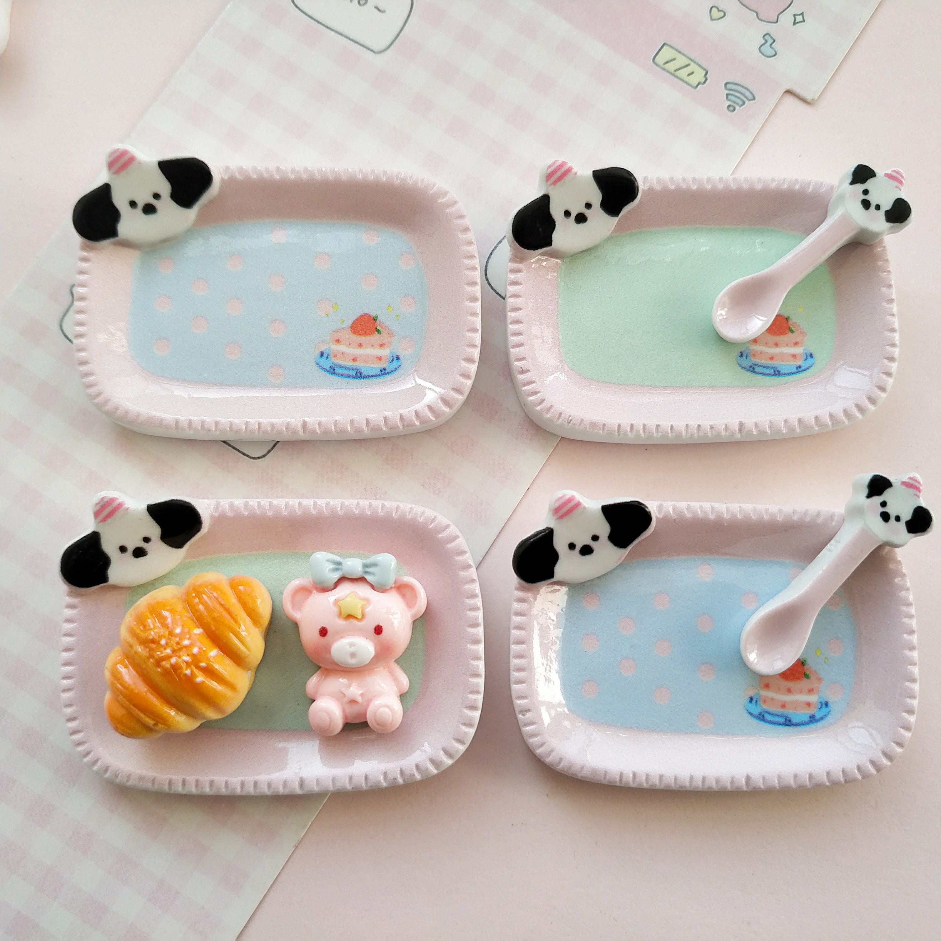 微缩仿真狗狗食玩盘子餐具娃娃屋捏捏装饰盘摆件手工diy树脂配件