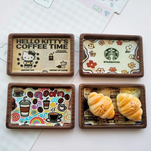 微缩仿真印花食玩咖啡托盘子娃娃屋捏捏装饰方盘手工diy树脂配件