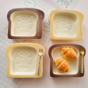 微缩仿真面包吐司食玩盘子娃娃屋捏捏装饰盘摆件手工diy树脂配件