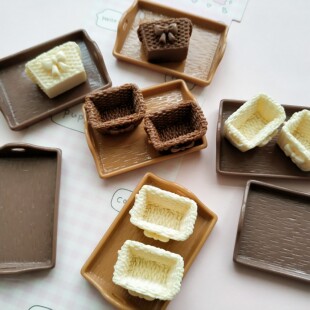 微缩仿真蝴蝶结野餐筐食玩盘子娃屋捏捏装饰盘diy奶油胶树脂配件