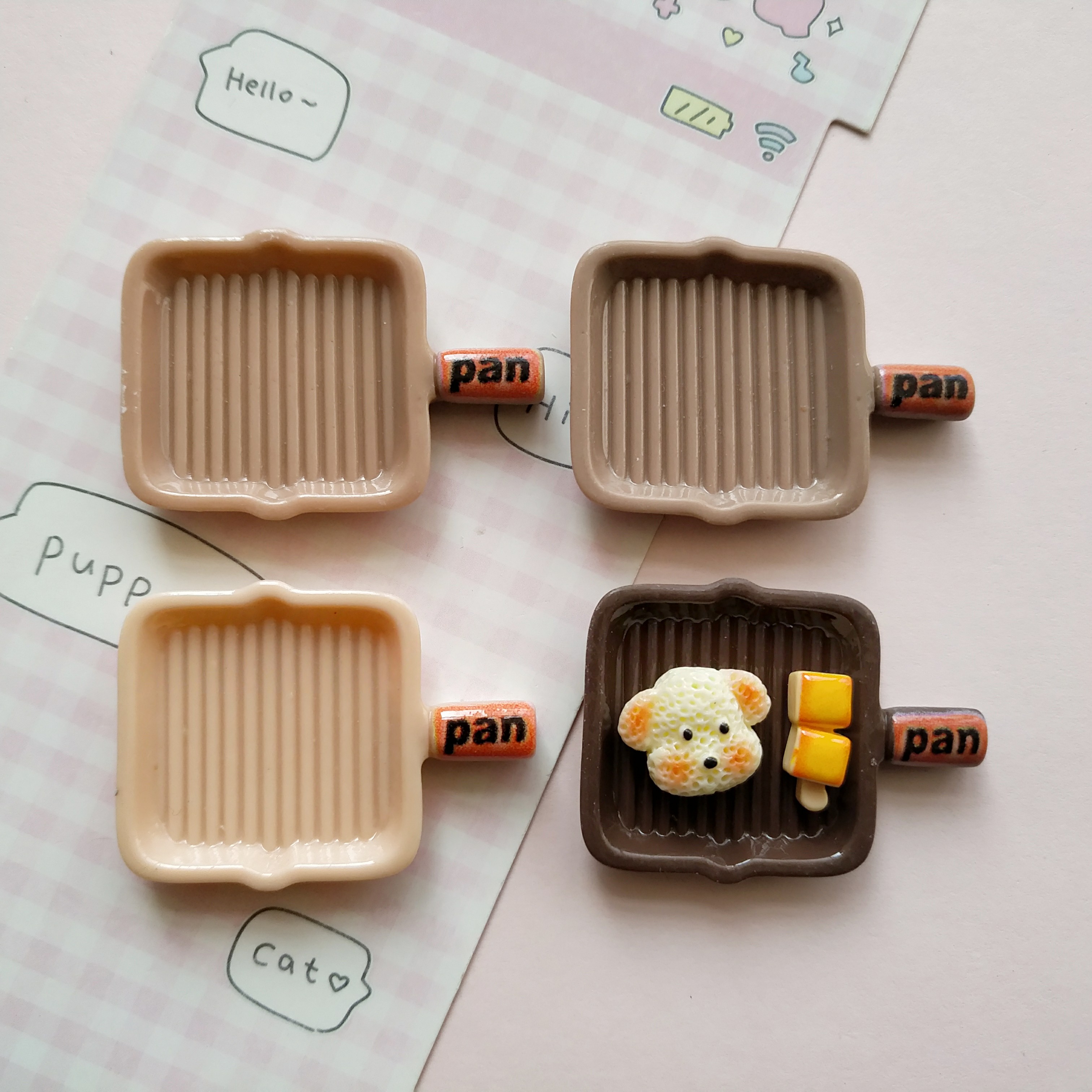 微缩仿真咖色平底锅食玩盘子娃屋捏捏装饰盘摆件diy手工树脂配件