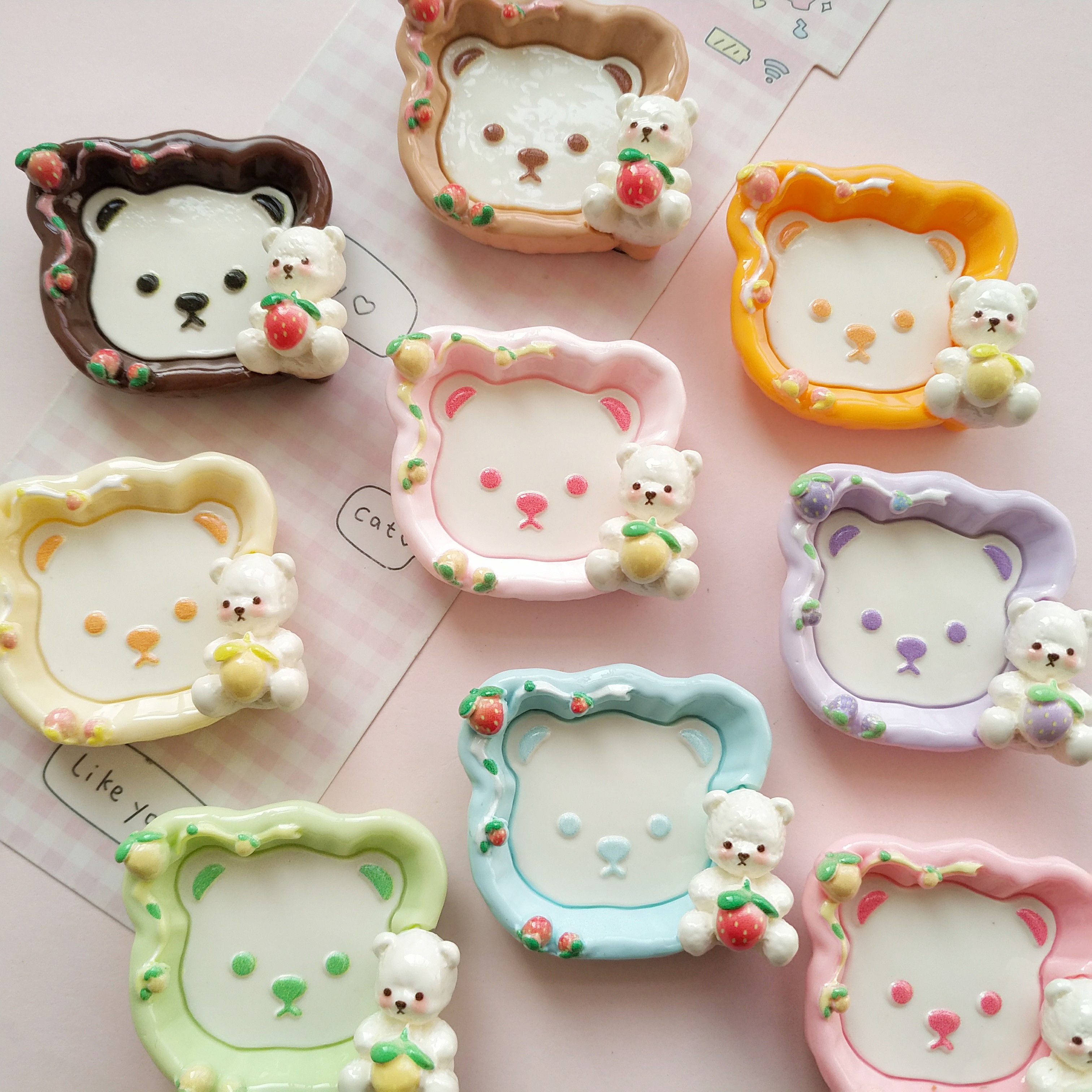 微缩仿真卡通草莓莉娜熊食玩盘子娃屋捏捏装饰盘摆件手工diy配件