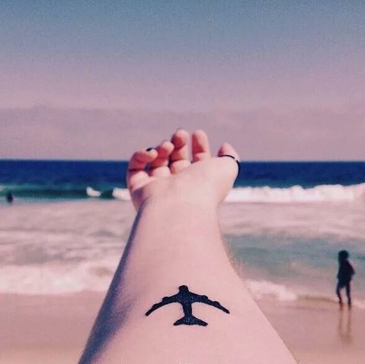 [苏橙]纹身贴防水持久女韩国黑色飞机情侣创意文艺可爱清新小图案