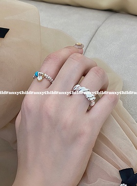 Fanxy通体925纯银叠带ins风小众麻花开口戒指