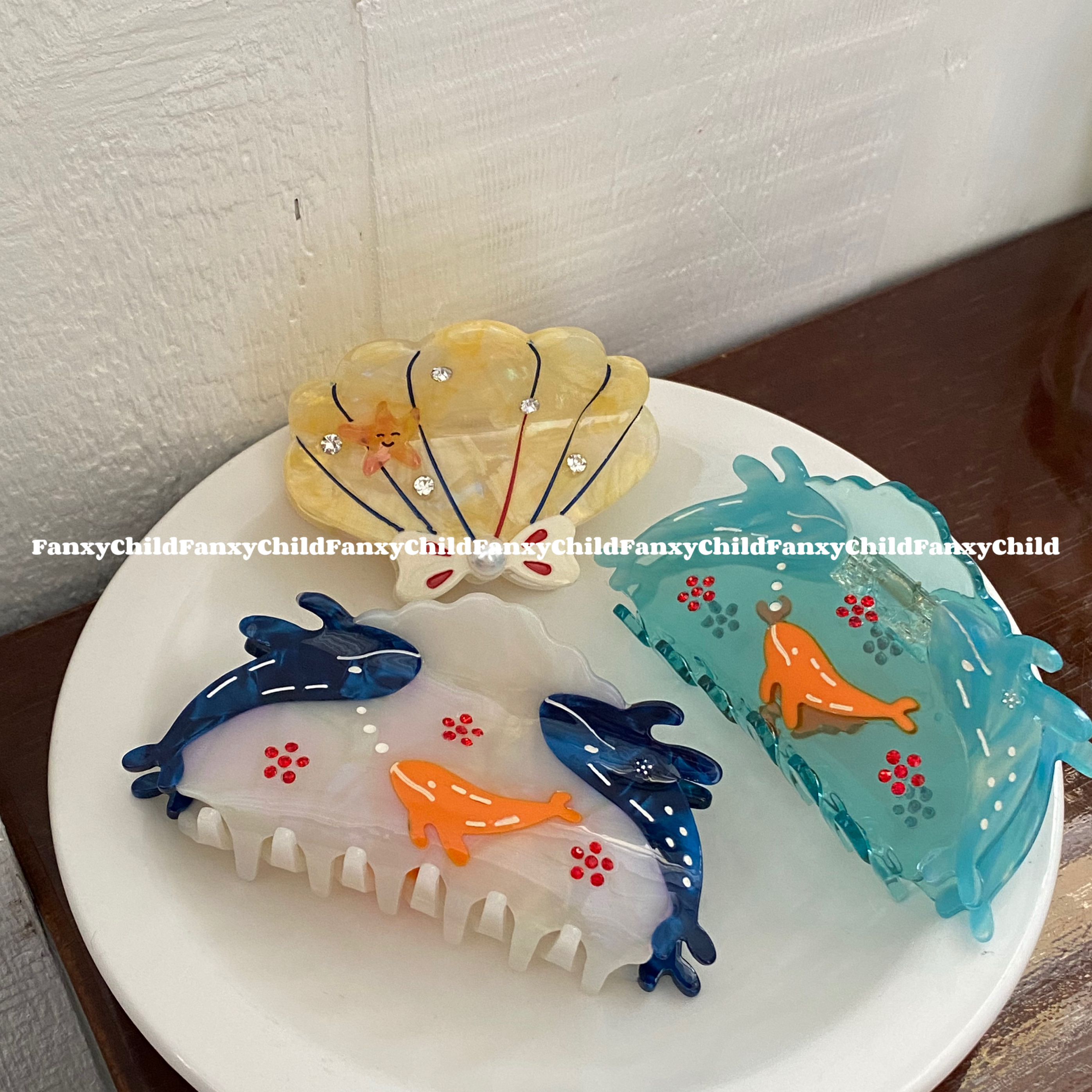 Fanxy去海边吧～小众设计可爱鲸鱼抓夹贝壳鲨鱼夹醋酸发夹发饰