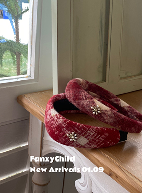 新年发箍Fanxy26年红色格纹金线毛呢发箍女高级感毛呢头箍2026新