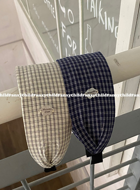 Fanxy韩系春夏纹纽扣格纹加宽带锯齿发箍女高颅顶发带头箍设计感