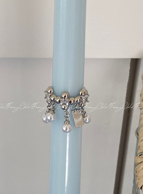 韩国新款ins方形珍珠锆石开口戒指小众简约食指戒个性手饰