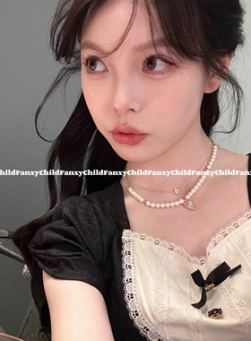 Fanxy韩国小众设计师款法式天然淡水珍珠爱心锆石项链