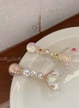 Fanxy韩版ins风人鱼姬珍珠鱼尾发夹梦幻水钻甜美夹子小众长刘海夹