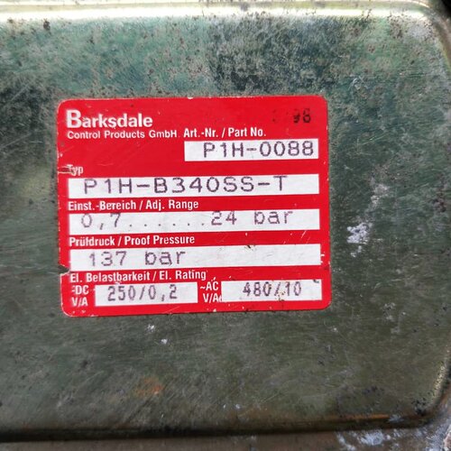 BARKSDALE P1H-0088 type:P1H-B340SS-T 0.7-24bar 137bar