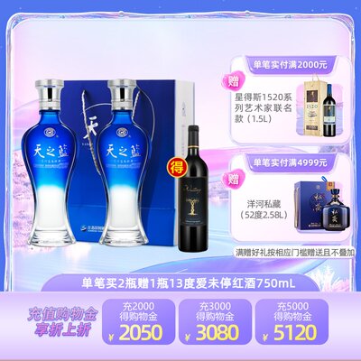 洋河天之蓝520mL*2瓶白酒