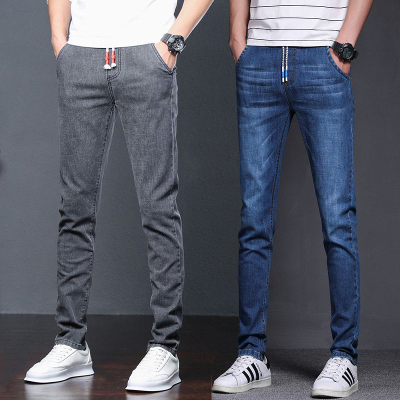 松紧腰牛仔裤冬季青少年学生男生高个子加长裤子秋冬韩版宽松直筒